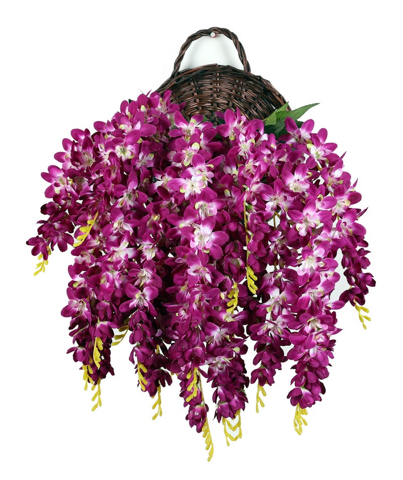 Duovlo Silk Wisteria Flower Artificial 2.13 Feet Hanging Wisteria Vine Fake Flower Bush String Home Party Wedding Decoration,Pack of 4 (Dark Purple) - Image 3